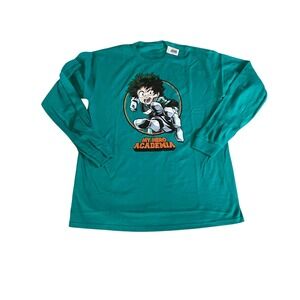 My Hero Academia Deku Long Sleeve Graphic Tee Teal Green Mens Large Funimation